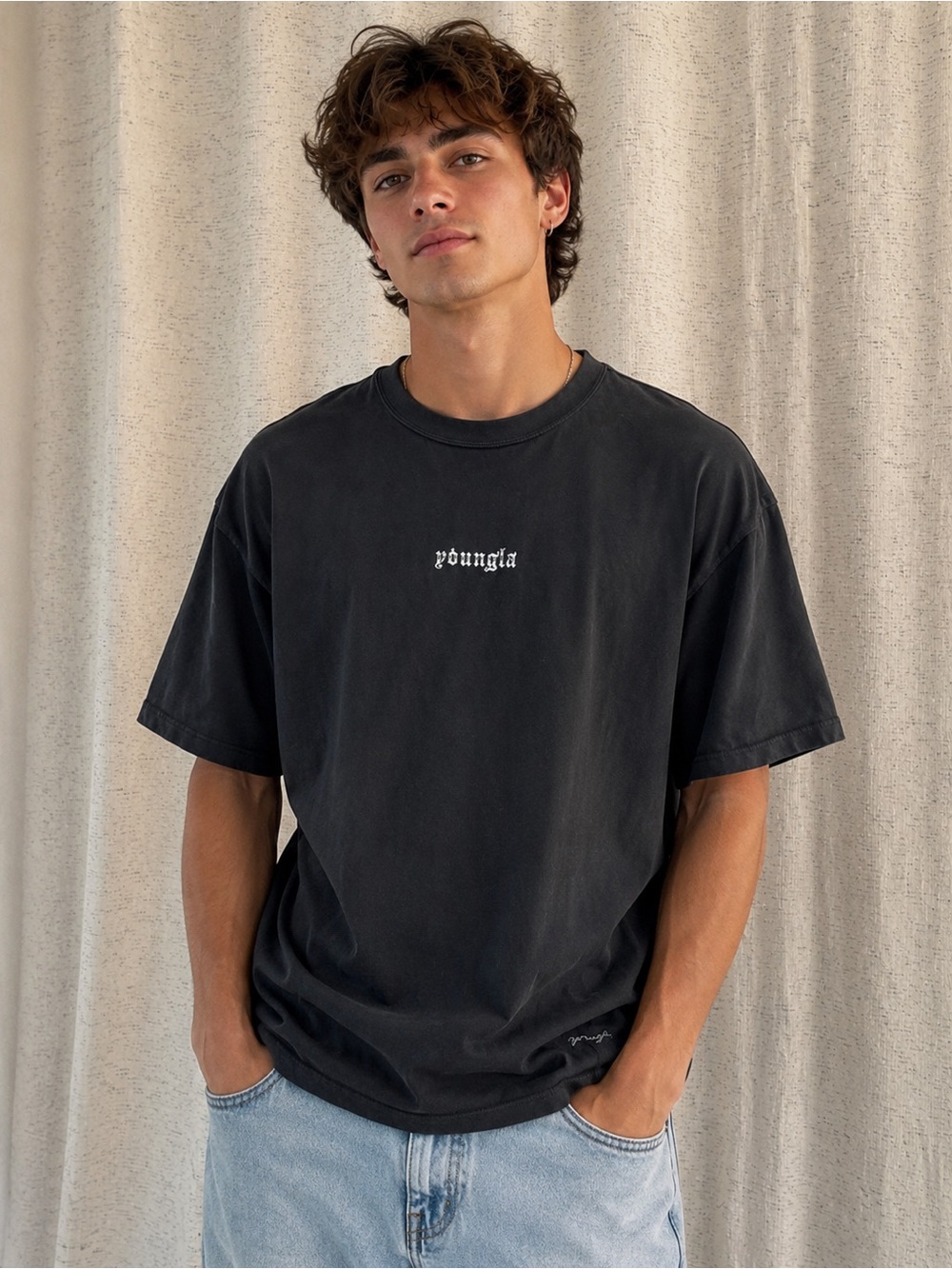 YoungLA Black Washed Logo Short Sleeve Tee